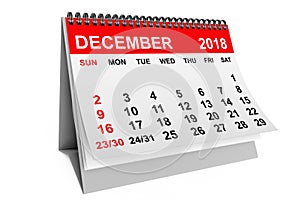 Calendar December 2018. 3d rendering