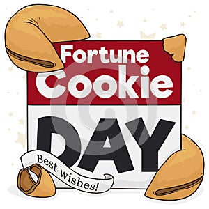 Calendar and Delicious Cookies for Fortune Cookie Day, Vector Illustration