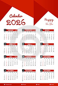 Editable Calendar Design template 2026