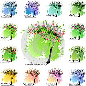 Calendar design with abstract tree and slogan