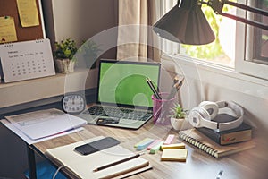 Calendar desk and laptop for Planner and organizer to plan and reminder daily appointment, meeting agenda, schedule, timetable,