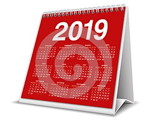Calendar Desktop 2019 in red color