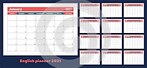 2021calendario.inglés disenador.plantilla.una semana comienza sobre el domingo.la tienda planificación.nuevo calendario.limpiar mínimo 