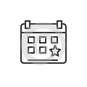 Calendar event reminder line icon, outline vector sign, linear style pictogram isolated on white.