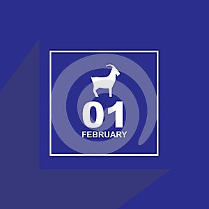 Calendar February 1 icon illustration with chinese zodiac or shio goat logo design. Chinese New Year, year of goat. Chinese