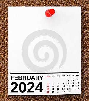 Calendar February 2024 on Blank Note Paper. 3d Rendering photo
