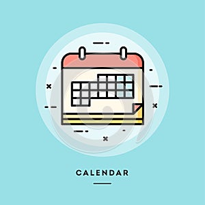 Calendar, flat design thin line banner.