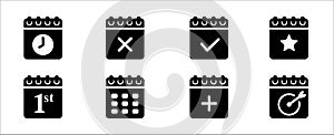 Calendar flat icon collection. Calendar schedule vector icons set. Time management symbol. Dateline sign. Appointment and event