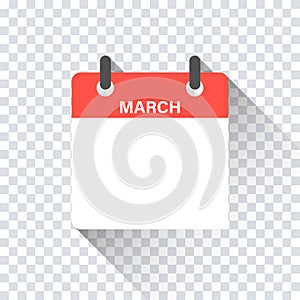 Calendar daily flat March month. Vector isolated illustration.Calendar personal organizer mockup in flat design. Stock vector