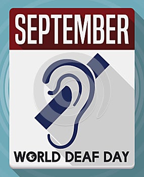 Calendar in Flat Style with Deafness Symbol for Deaf Day, Vector Illustration