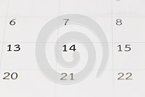 Calendar focus on number 14 background