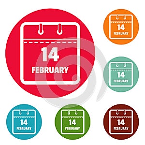 Calendar fourteenth february icons circle set vector