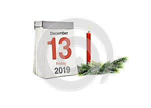 Calendar with Friday the thirteenth of December 2019