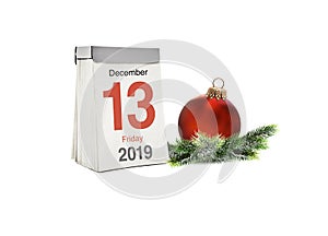 Calendar with Friday the thirteenth of December 2019