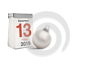 Calendar with Friday the thirteenth of December 2019