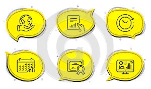 Calendar graph, Document and Analytics graph icons set. Time change sign. Vector