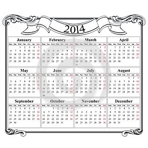Calendar grid 2014 blank template