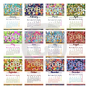 Calendar grid for 2018 with eastern ornament