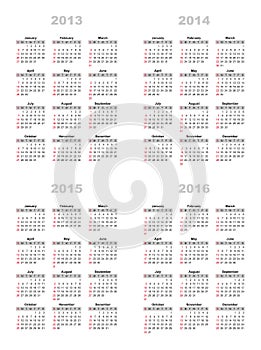 Calendar 2013, 2014, 2015, 2016