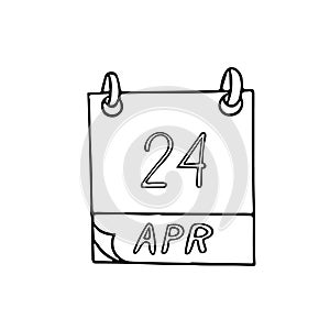 Calendar hand drawn in doodle style. April 24. International Day of Multilateralism and Diplomacy for Peace, date. icon, sticker,