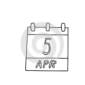 Calendar hand drawn in doodle style. April 5. international soup day, date. icon, sticker, element