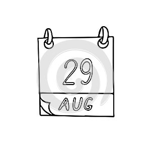 Calendar hand drawn in doodle style. August 29. International Day gainst Nuclear Tests, date. icon, sticker, element, design. photo