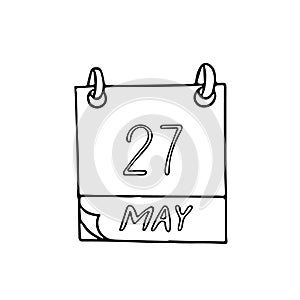 Calendar hand drawn in doodle style. May 27. World Multiple Sclerosis Day, date. icon, sticker, element