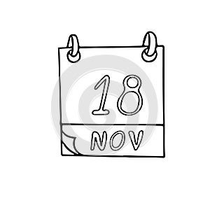 Calendar hand drawn in doodle style. November 18. Geographic Information Systems Day, GIS, date. icon, sticker, element, design.