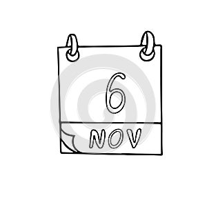 Calendar hand drawn in doodle style. November 6. International Day for Preventing the Exploitation of the Environment in War and