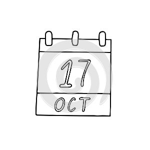 Calendar hand drawn in doodle style. October 17. International Day for the Eradication of Poverty, Sweetest, date. icon, sticker,