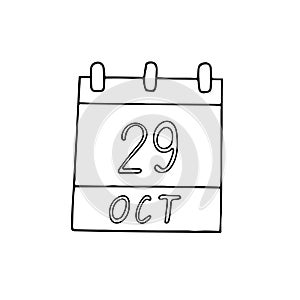 Calendar hand drawn in doodle style. October 29. World Stroke Day, Psoriasis, date. icon, sticker, element, design. planning,