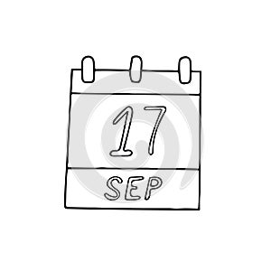 Calendar hand drawn in doodle style. September 17. Constitution and Citizenship Day, date. icon, sticker, element, design.