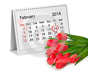 Calendar with hand written red heart. February 14