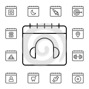 Calendar, headphone flat vector icon in calendar pack