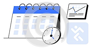 Calendar, Clock, and Chart Representing Schedule Planning and Time Management Concepts