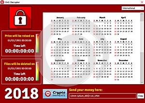 Calendar 2018 horizontal A4 format starts on Sunday