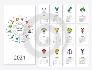 Kalendár 2021 horoskop známky zverokruh symboly sada 