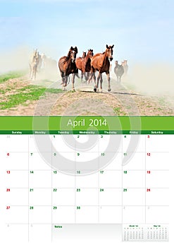 Calendar 2014. Horse. April