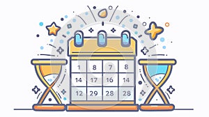 Modern Calendar and Hourglass Outline Icons in Vector Illustration photo