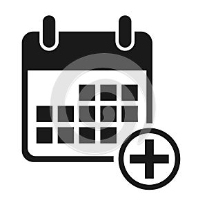 Calendar icon add, date event symbol isolated on white background. Vector web button