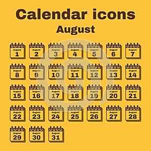 The calendar icon. August symbol. Flat