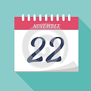 Calendar icon. Calendar Date - November 22. Planning. Time management
