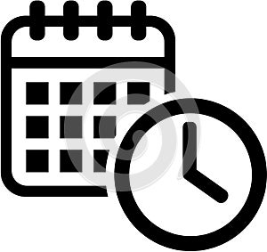 Calendar icon with clock. Meeting.