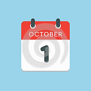 Calendar icon day 1 October, template icon date