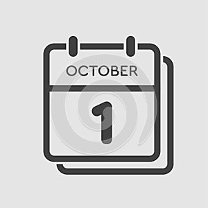 Calendar icon day 1 October, template icon date
