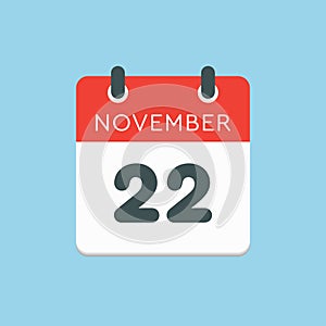 Calendar icon day 22 November, template icon day