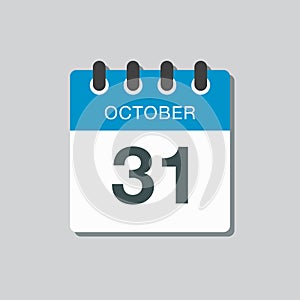 Calendar icon day 31 October, template icon date