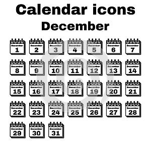 The calendar icon. December symbol. Flat