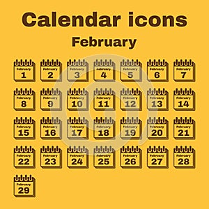 The calendar icon. February symbol. Flat