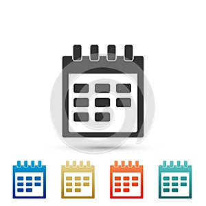 Calendar icon isolated on white background. Set elements in colored icons. Flat design. Vector